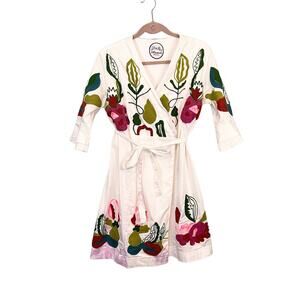 Almatrichi Womens Colorful Embroidery Floral Surplice Wrap-Around Dress Size 10
